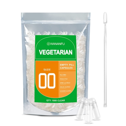 [BRSW2GQHBUGRUCA6] wananfu Size 00 Empty Capsules Vegetarian (1000 Count) Bundle with Micro Lab Spoon, Clear Fillable Veggie Pill Capsules 00 for Making Your Own Supplements