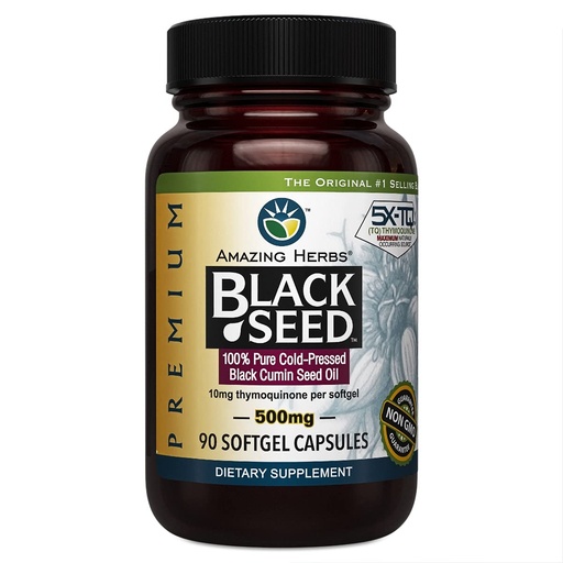 [BRSWI2QZOMMBSHLK] Amazing Herbs Premium Black Seed Oil Capsules - Gluten Free, Non GMO, Cold Pressed Nigella Sativa Aids in Digestive Health, Immune Support- 90 Count, (Pack of 1)