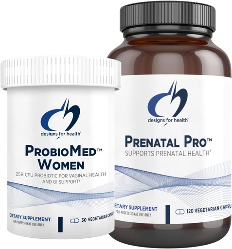 [BRSROGA2DIMBAHL2] Designs for Health Prenatal & Probiotic Bundle - Prenatal Pro (180 Capsules) Prenatal Multivitamin with Folate and Chelated Minerals & ProbioMed Women (30 Capsules) Gut Health & Vaginal Probiotic