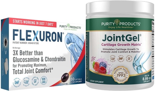 [BRSWYCT7O4NAG3IU] Purity Products Flexuron Joint Formula + Joint Gel Flexuron (Krill Oil, Low Molecular Weight Hyaluronic Acid, Astaxanthin) - Joint Gel Berry Powder (Bioactive Collagen Peptides + MSM)