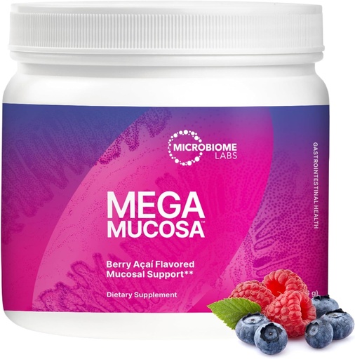 [BRSW2BI2B4IWM2Q3] Microbiome Labs MegaMucosa Gut Health Powder - Digestive Supplement with Complete Mucosal Support for Healthy Gut & Immune Function - Dairy-Free Immunoglobulins & Amino Acids - Berry Acai (5.5 oz)