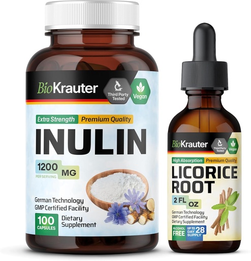 [BRSRAGABOB6R4AIY] BIO KRAUTER Inulin 100 Capsules & Licorice Root Tincture 2 Fl. Oz.