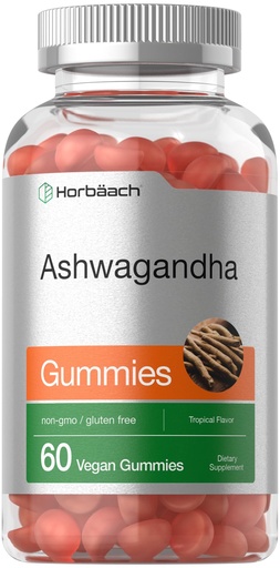 [BRSW2ZQHCR6BEETJ] Horbäach Ashwagandha Gummies | 60 Vegan Chewable Gummies | Tropical Flavor | Supplement for Men and Women | Herb Root Extract | Vegan, Non-GMO, Gluten Free
