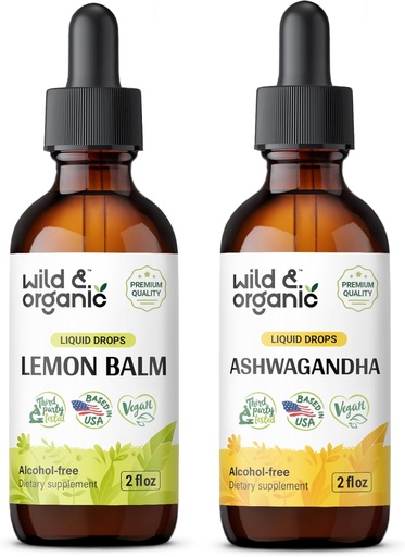 [BRSRAGIBAECRUG3L] Wild & Organic Lemon Balm Tincture 2 fl oz & Ashwagandha Tincture 2 fl oz