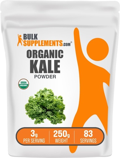 [BRSWYZIYC55RO3TF] BulkSupplements.com Organic Kale Powder - Zelený prášek, Superfood dodatek - Vegan & gluten zdarma, 3g per Serving, 250g (8.8 oz) (balení po 1)
