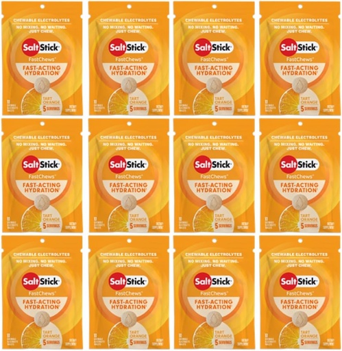 [BRSWKZINCB7GAYL2] SaltStick Electrolyte FastChews - 120 Cuenta Orange Flavor - Electrolyte Tablets for Hydration, Salt Tabs - 10 Cuenta (Pack of 12)