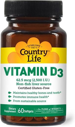[BRSWIYD7AAGB2HTO] Country Life Vitamin D3 2500 I.U Gluten-Free, 60 Softgels