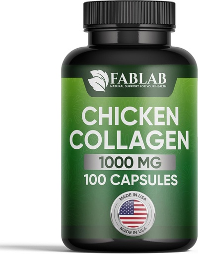 [BRSRMBDRAANBE3L4] FabLab Chicken Collagen Typ II Supplement - Nahrungsergänzungsmittel für Gelenk-, Nerve- und Knochenunterstützung - Non-GMO, Anti-Aging Diät-Produkt mit hydrolysierten Peptiden- 100 Kapseln
