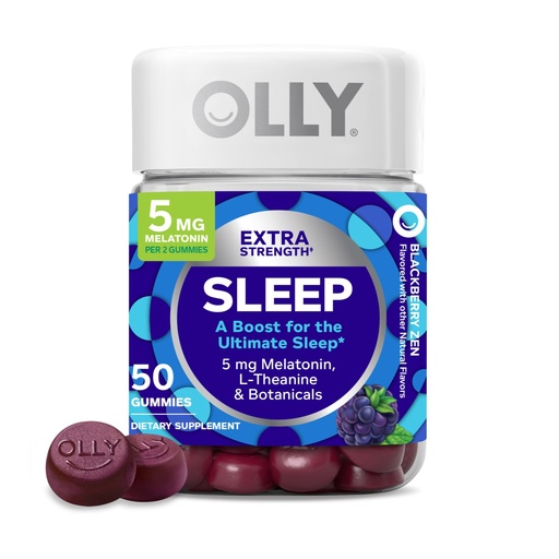 [BRSWGAAHOIJWMC3B] OLLY Extra Strength Sleep Gummy, 5 mg Melatonin, L-Theanine, Chamomile, Lemon Balm, Sleep Aid, BlackBerry - 50 Count