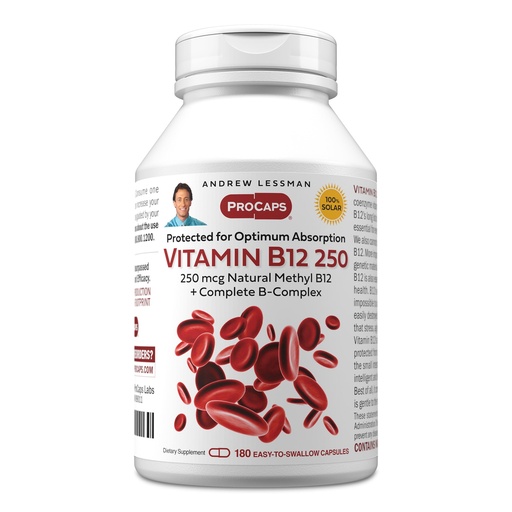 [BRSWKHYTAYGWYF3B] ANDREW LESSMAN Vitamin B12 250 180 Capsules - Absorption-Protected Methylcobalamin (Natural Coenzyme Vitamin B12), Essential for Energy and Stress Support, Plus B-Complex, Easy to Swallow Capsules