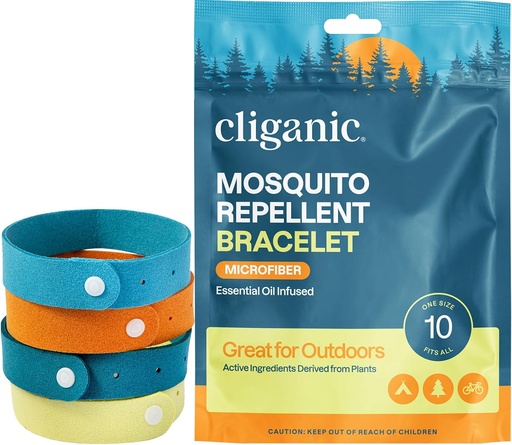 [BRSROYILPIMRUFLL] Cliganic Mosquito Repellent Microfiber Bracelets (10 Count) - for Adults and Kids, DEET Free Wristbands
