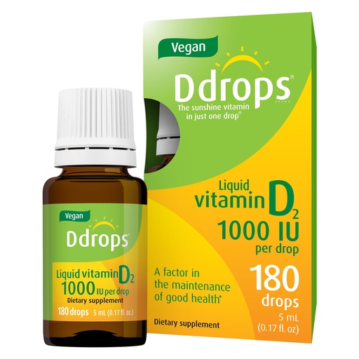 [BRSWKZAKAQHGCE3M] Ddrops Vegan 1000 IU 180 Drops - Daily Vitamin D Liquid - Supports Bone Health & Immune System. No Large Capsules, No Preservatives, Non-GMO, Allergy-Friendly