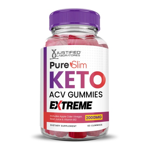 [BRSROAI6CEIB4YDX] Justified Laboratories Pure Slim Keto ACV Gummies Extreme (2000 mg) - 60 Count - Made with the Mother & Vitamin B12 - Non-GMO, Vegan, Gluten Free - 30 Servings