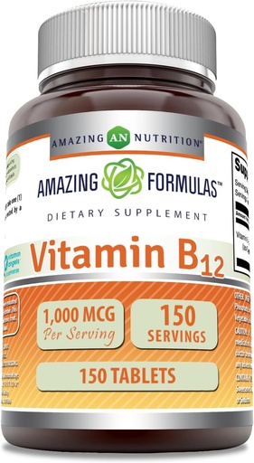 [BRSRA2YQC4MGK335] Suplemento de vitaminas B12 | 1000 Mcg por servizo | Tablets | Non-GMO | Gluten-Free | Made in USA (1 Pack, 150 Count)