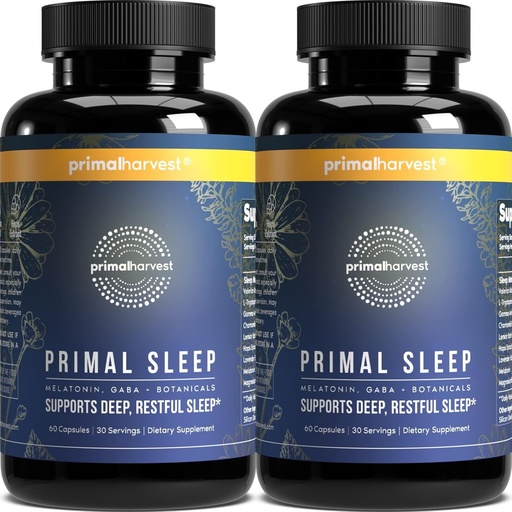 [BRSRMAQ5C55BS3TK] Primal Harvest 2 Pack, Primal Sleep, 120 капсули с Valerian Root, L- Tryptophan, GABA, Chamomile и Melatonin 3mg