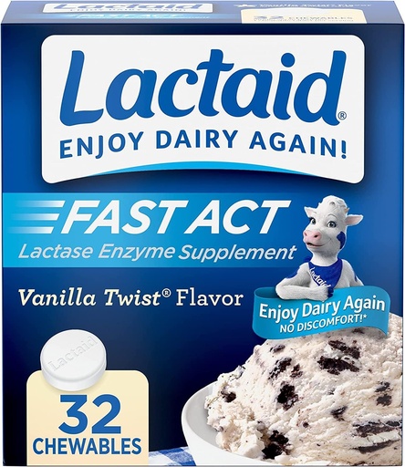 [BRSWGZQCBYPA4FIV] LACTAID Fast Act Mastigables Vanilla Twist 32 comprimidos (pacote de 3)