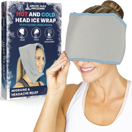 [BRSWG2YCOEIQOADL] Arctic Flex Migraine Headache Relief Ice Head Wrap - Headaches Ice Pack Cap - Flexible Cold & Hot Gel Hat Eye Mask for Injuries to Neck, Shoulder Tension Pain - Freeze, Heat Therapy - Kid, Men, Women