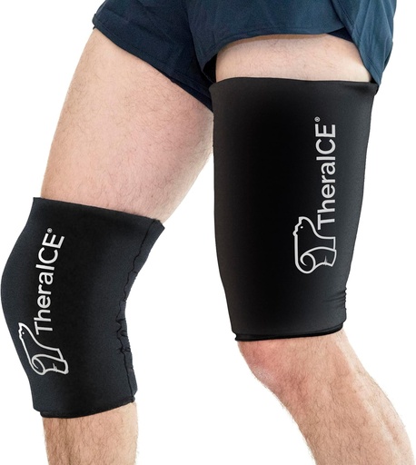 [BRSWGAAQBUCAKCLH] TheraICE Knee Ice Pack Wrap Compression Sleeve for Injuries, Reusable Gel Cold Packs Brace Also for Elbow, Ankle & Calf - Flexible Cold Wrap Recovery for Meniscus, ACL, MCL Pain Relief (XL)