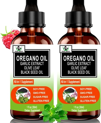[BRSRAGAOCUJWKA3D] (2 Pack) Óleo orgânico de orégano com óleo de semente preta para imune, suporte digestivo e antioxidante, w / Garlic Elderberry Apoio sazonal 6X Absorção líquido gotas de orégano