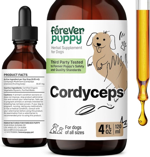 [BRSRAYAOCR7AAADZ] Forever Puppy Cordyceps Mushroom Extract for Dogs - Liquid Energy Support Supplement w/Cordyceps Sinensis for Kidney Cleanse - Mushroom Drops for Dogs' Canine Kidney Health Support - 4 oz