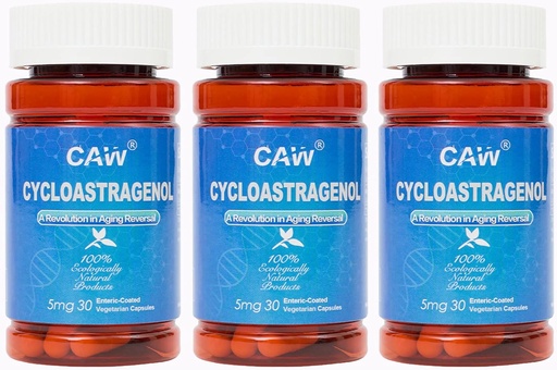 [BRSWIHQ4BADBUGTY] Suplemento Anti- Envelhecimento CAW – Hiperabsorção Cycloastragenol 98% – 5mg 30 Cápsulas Entérico- Revestidas 3 garrafas