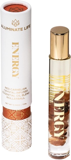 [BRSW2AAYPMPBODIY] Essential Oil Rollerballs, .34 OZ, Energy - Red Carnelian Crystal Infused - Scents of Lemon, Grapefruit, & Bergamot - Aromatherapy Roll On Oils, Skin Care, Massage