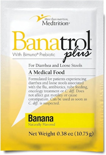 [BRSWGYYPO55AEHQY] Banatrol Dabisks Anti-Diarheal ar prebiotikām, Relief for IBS, Recurring Caureja, Klīniski atbalstīta medicīnas pārtika, Ne-Constipting (Banana)
