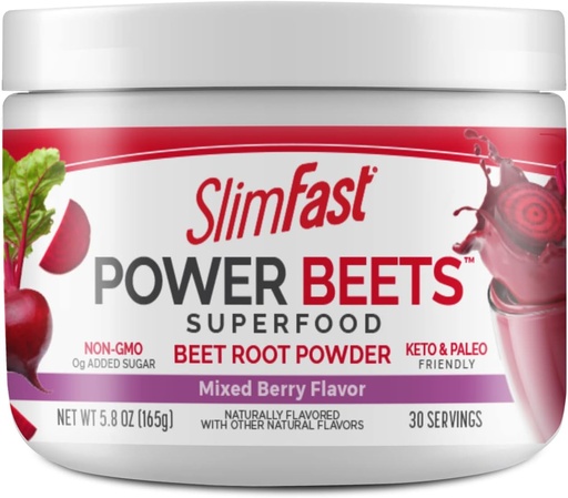 [BRSRM2YTCN6REA3V] SlimFast Beet Root Powder, Beets Powder Superfood, Fermented Vegetable Drink Mix, Keto & Paleo Friendly, Non GMO, Great Smoothie Mix- Power Beets Mixed Berry Flavor- 30 Servings (Pack of 1)
