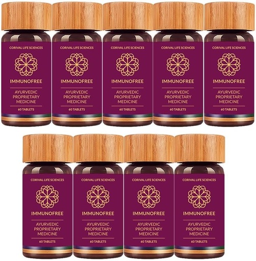 [BRSROAABPIHBUYDV] Biogetica Immunofree Herbal Supplement for Immune Support - Natural Potent Blend of Tulsi, Kalmegh, Yashtimadhu & Giloy for Immune Boost - 100% Vegan - 60 Tablets- Pack of 9