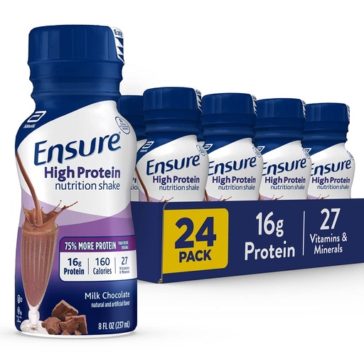 [BRSWKHD4OQGR2CLY] Ensure High Protein Nutritional Shake with 16g of Protein, Ready-to-Drink Meal Replacement Shakes, Low Fat, Milk Chocolate, 8 fl oz, 24Count