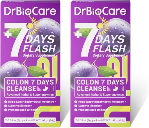 [BRSRAFA6O55RQAL4] DrBioCare Colon 7 Days Cleanse, 7 Days Flash, Colon Cleanse, Detox & Digestive Support, Prune Flavor - 14 пакетов