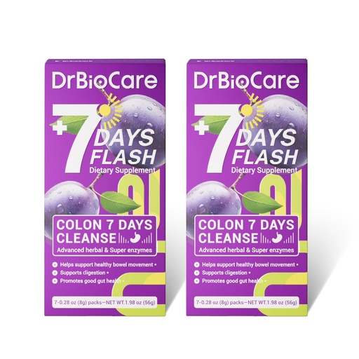 [BRSRAFA6O55RQAL4] DrBioCare Colon 7 Days Cleanse, 7 Days Flash, Colon Cleanse, Detox & Digestive Support, Prune Flavor - 14 Packs