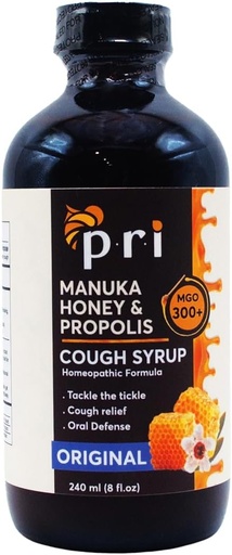 [BRSWIZD3OQPRQHQ7] P.R.I Natural Cough Syrup dengan Manuka Honey, Propolis, Tea Tree Oil dan Vitamin C - Sore Throat & Imune Dukungan, Asli Flavor, 8oz