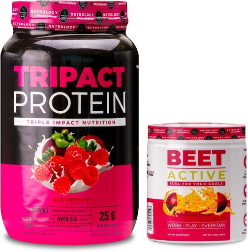 [BRSRAZY2BUNRYHTU] Nutrology TRIPACT Protein Powder, 7-in-1 Meal Replacement Shake, Superberry (40 Servings) Beet Active, Natural Pre-Workout Powder, Passion Fruit Flavor (30 Servings)