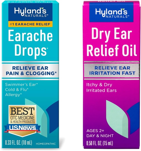 [BRSROH37A4MQOGQ3] Bundle of Hyland's Earache Drops 0.33 Fl Oz and Dry Ear Relief Oil, Relieve Ear Irritation Fast, for Itchy and Dry Irritated Ears, Ages 2 and up, Day and Night Drops, 0.5 Ounce