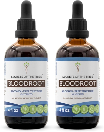 [BRSWGEATAUBBSH3K] Secrets of the Tribe Bloodroot Tincture Alcohol-Free Extract, Responsibly farmed Bloodroot (Sanguinaria Canadensis) Dried Root Tincture Supplement (2x4 FL OZ)