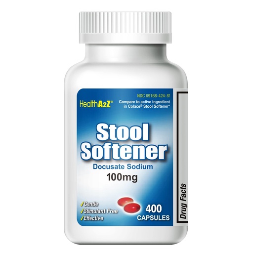 [BRSWYCYZPJ7RYYA7] HealthA2Z® Stool Softener, Docusate Sodium 100mg, Stimulant Free, Gentle Constipation Relief, Red Capsules, 400 Counts