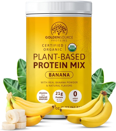 [BRSWGFL4BB6BYFLV] Banane - Poudre de protéines à base végétale, mélange de protéines, poudre de protéines avec vitamines et minéraux, 20g de protéines et profil complet de l'acide amino, poudre de protéines végétalienne