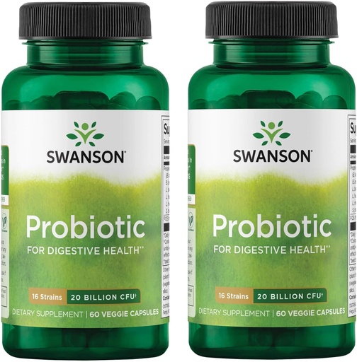[BRSWGFD3CACGKDLO] Swanson Probiotic for Digestive Health GI Tract Immune Support Travelers Support 20 Billion CFU with Prebiotic FOS 60 Veggie Capsules (Caps) (2 Pack)