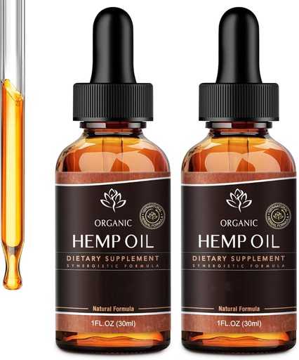 [BRSRAGAROUDQKCIY] Hemp Oil - 2 Packs 800,000 Maximum Strength - Pure & CO2 Extract Drops - 100% Natural Organic, Vegan, Non-GMO,