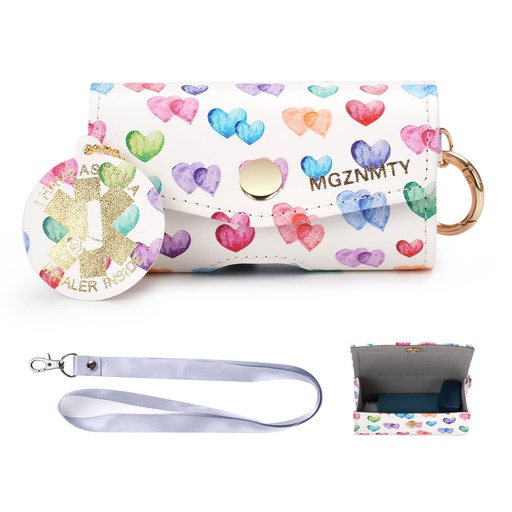 [BRSROYAYCINRU2YY] MGZNMTY Asthma Inhaler Case, Carrying and Travel Holder Case Compatible with Handy Inhaler for Adults and Kids (ONLY CASE) (Raining Hearts)