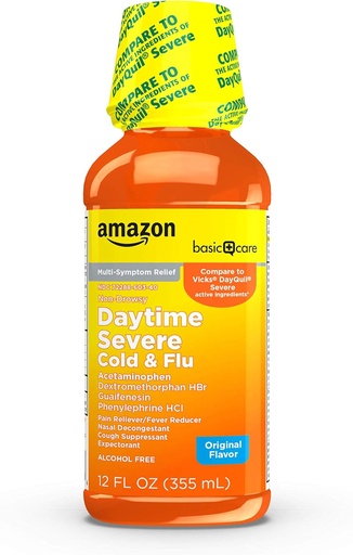 [BRSWGGQOAV7WOG36] Basic Care Severe Daytime Cold and Flu, Maximum Strength Liquid Cold Medicine, Non-Drowsy, Multi-Symptom Relief, für Erwachsene und Kinder Alter 6 und Over, Original, 12 fl oz (Pack von 1)
