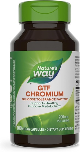 [BRSWIY3YA4BW2EDC] Nature's Way GTF Chromium, Glucose Tolerance Factor, Supports Healthy Glucose Metabolism*, 200 mcg Chromium per Serving, 100 Vegan Capsules (Packaging May Vary)