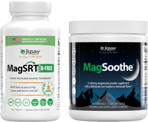 [BRSRAYL2C5YWA23H] Jigsaw Health Magnesium Bundle ) MagSRT (B-Free), 240 Tablets, and MagSoothe (Raspberry Lemonade), 60 Servings (Jar)