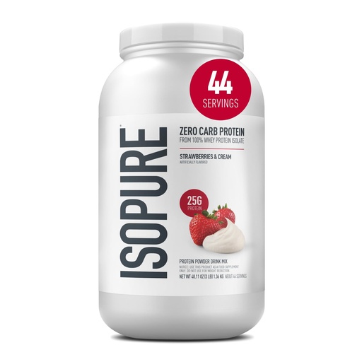 [BRSWIYQMPMJR4EI7] Isopure Zero Carb 100% Pure Whey Isolate Protein Powder, Gluten Free, With Vitamins, Strawberries & Cream, 25g Protein Per Serving, 3 Lbs, 44 Servings (Packaging May Vary)