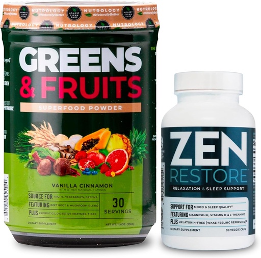 [BRSRAZD5OYOR6ADH] Nutrology Greens & Fruits Powder-Naturally Sourced Superfood, Vanilla Cinnamon (30 Servings) Zen Natural Magnesium Supplement (30 Servings)