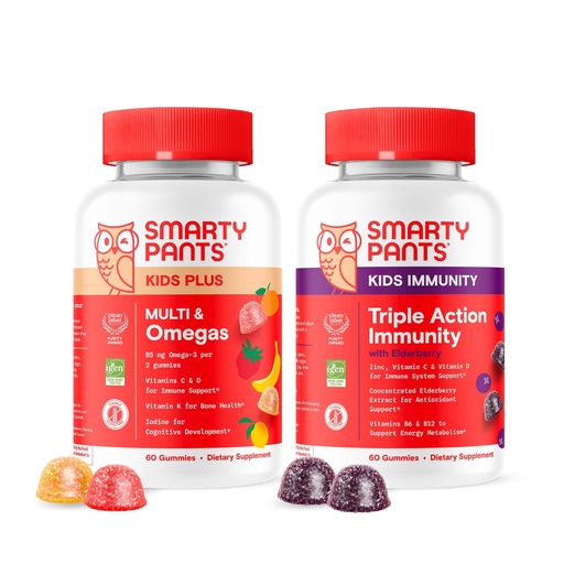 [BRSRAGAHOIPRU2TO] SmartyPants Kids Multivitamin Gummies and Immunity Elderberry Gummies Bundle: Kids Multi with Over 15 Daily Nutrients & Elderberry Immune Support Supplement, 30 Day Supply