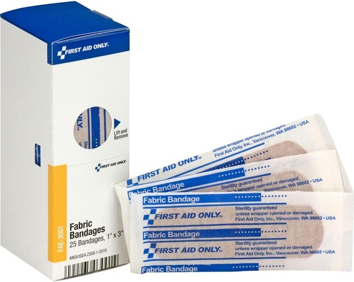 [BRSWIYADAR4RSGY5] First Aid Only SmartCompliance Refill 1" x 3" Fabric Bandages, 25 Per Box