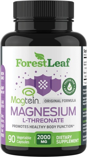 [BRSROZD3BBYGECQU] Forest Leaf Magnesium L-Threonate Magtein Capsules - 2000mg Magnesium Threonate Supplement unterstützt kognitive Funktion, Fokus, Gehirn, tiefe Ruhe und Schlaf für Männer & Frauen | 90 Pulver Veg Caps