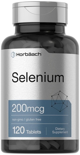 [BRSROFIEB55WKAI2] Horbäach Selenium Supplement for Women & Men | 200mcg | 120 Tablets | as Selenium Yeast | Vegetarian, Non-GMO and Gluten Free